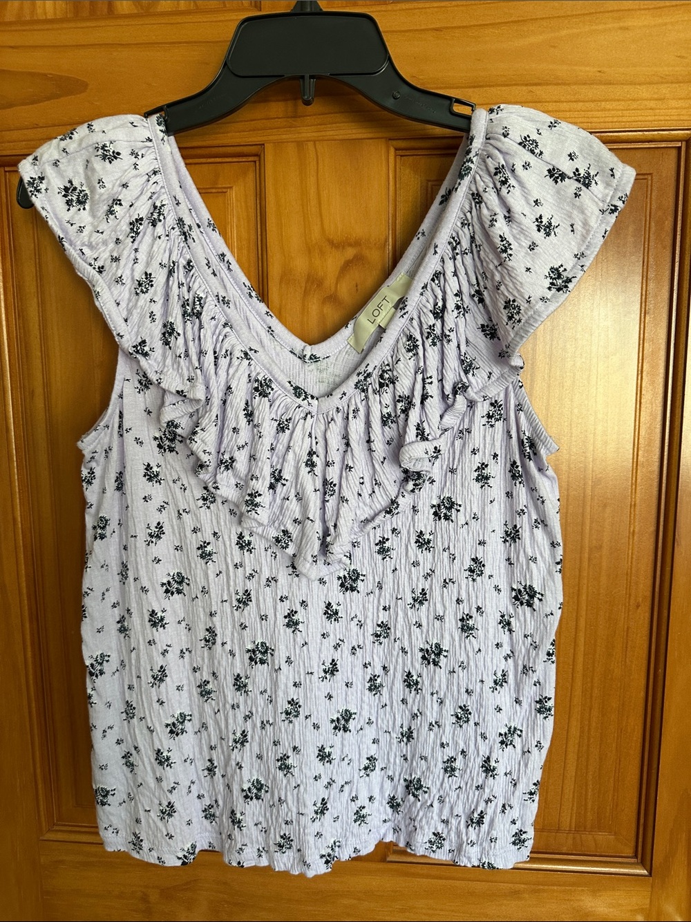 LOFT Lavender Floral Ruffle Sleeve Tank